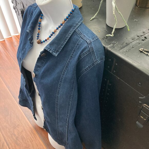 Dana Buchman Blue Denim Jean Jacket Metal Buttons X Large - Picture 4 of 7